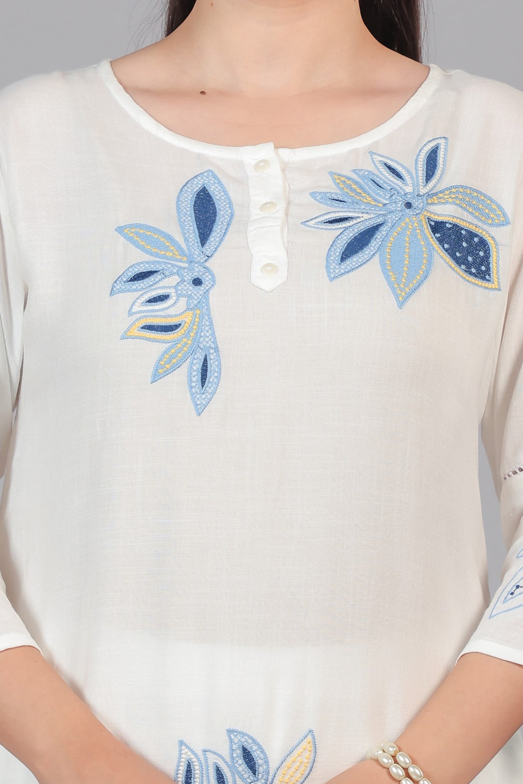 White Rayon with Thread Embroidery Co-ord Set