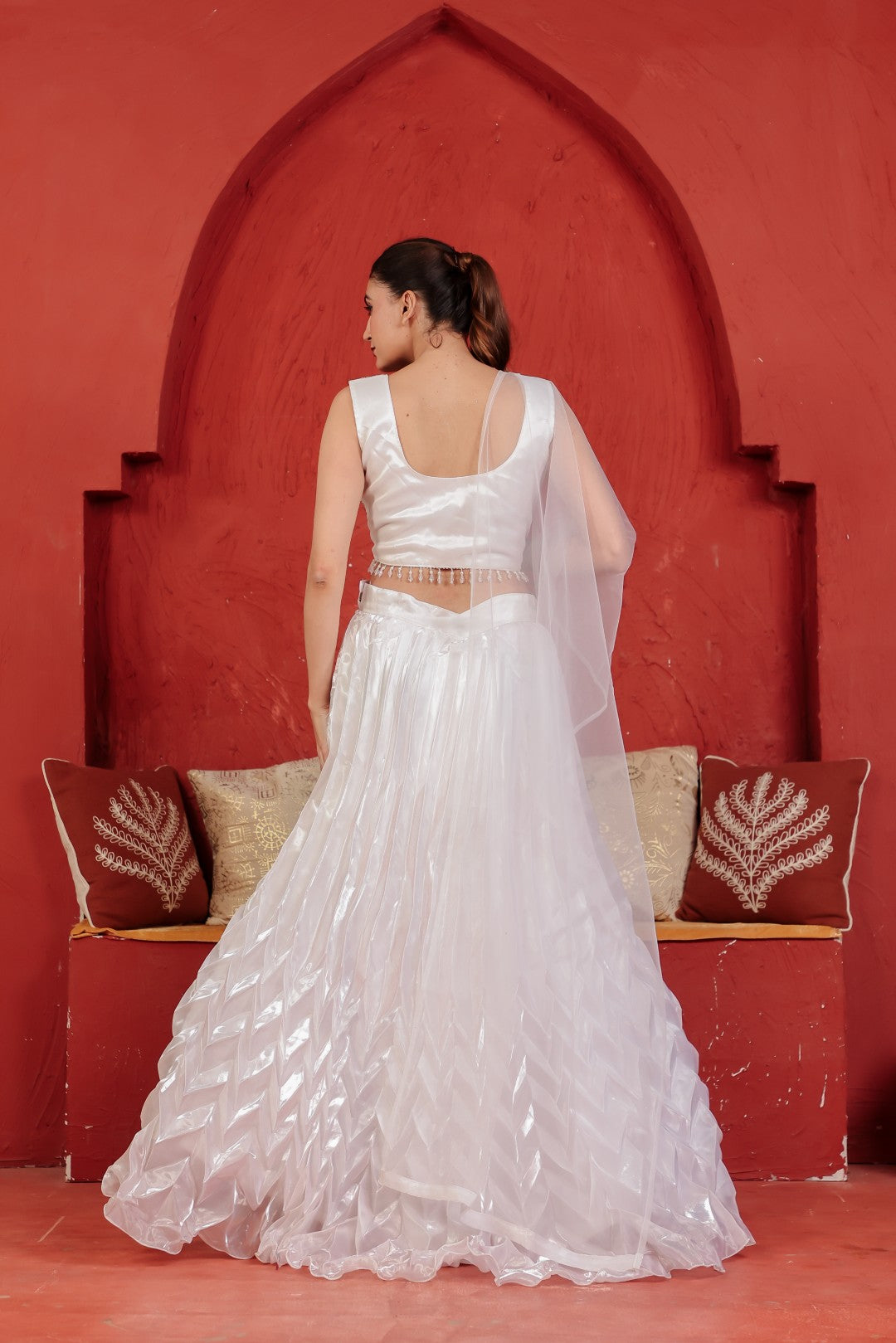 White Jimmy Choo Lehenga with Handwork Blouse & Net Dupatta