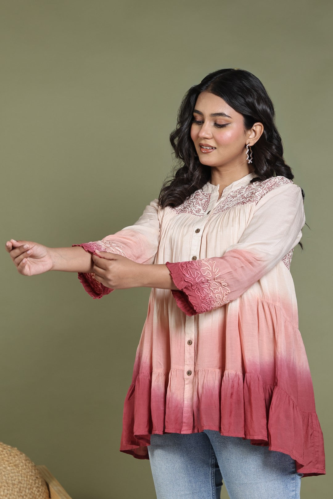 Multicolor Mulmul Cotton Top with Thread Work