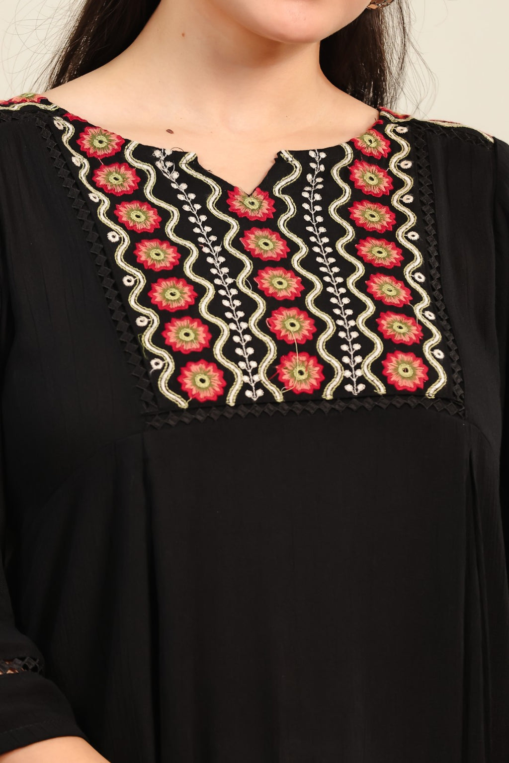 Black Wrinkled Rayon Thread Work Top