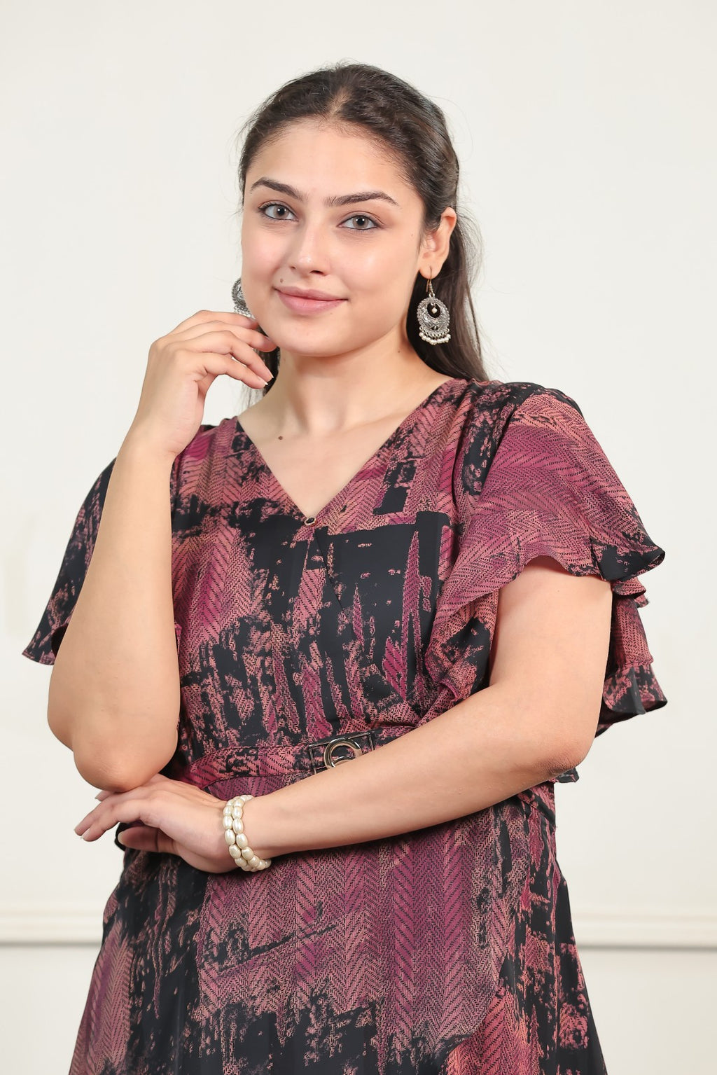 Black Lycra Printed Midi Dress