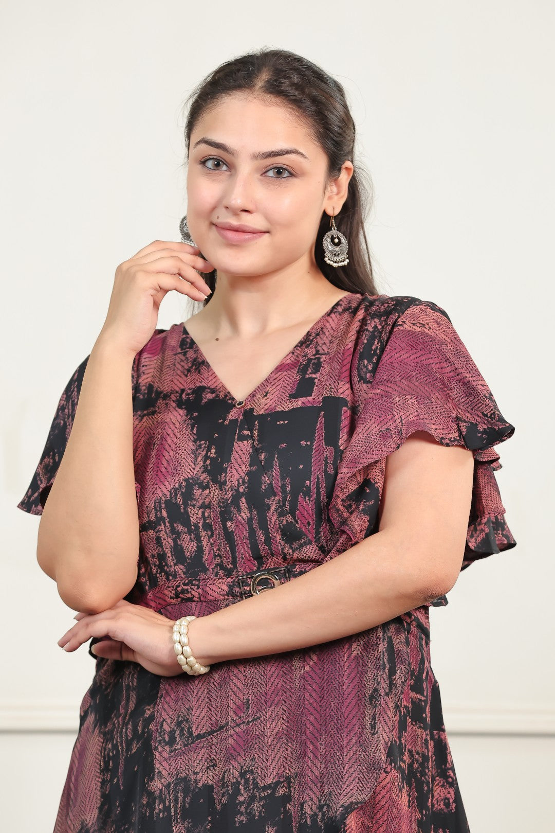 Black Lycra Printed Midi Dress