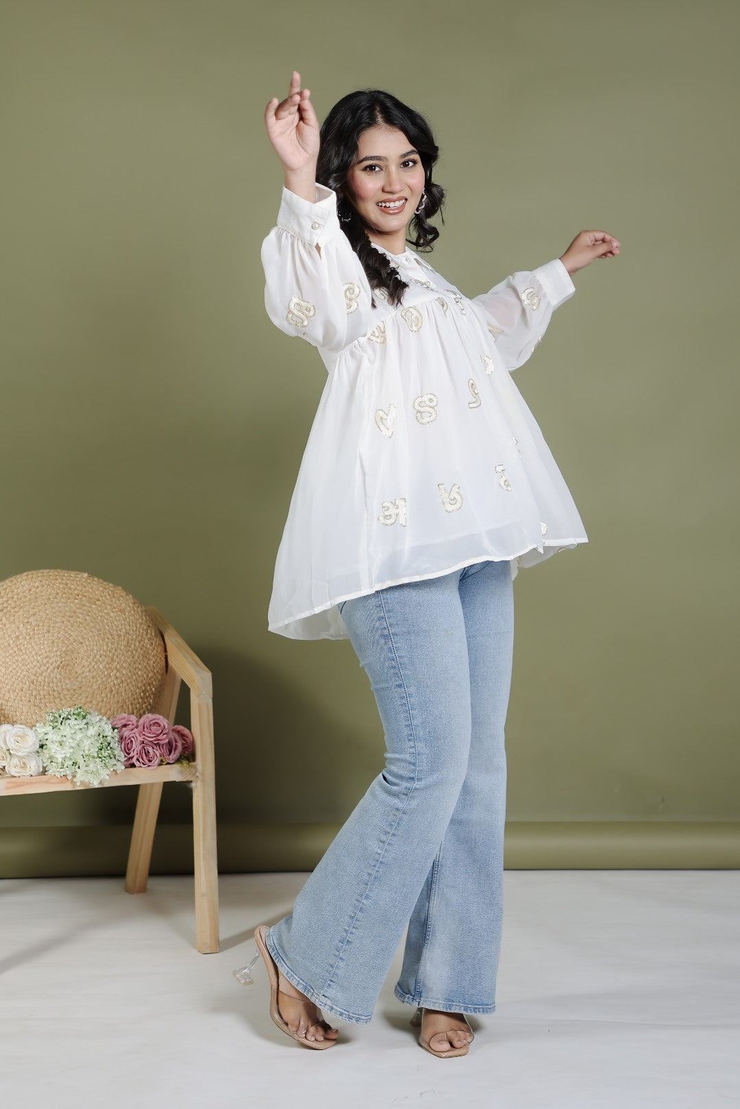 Offwhite Georgette Shirt with Thread Sequence Work