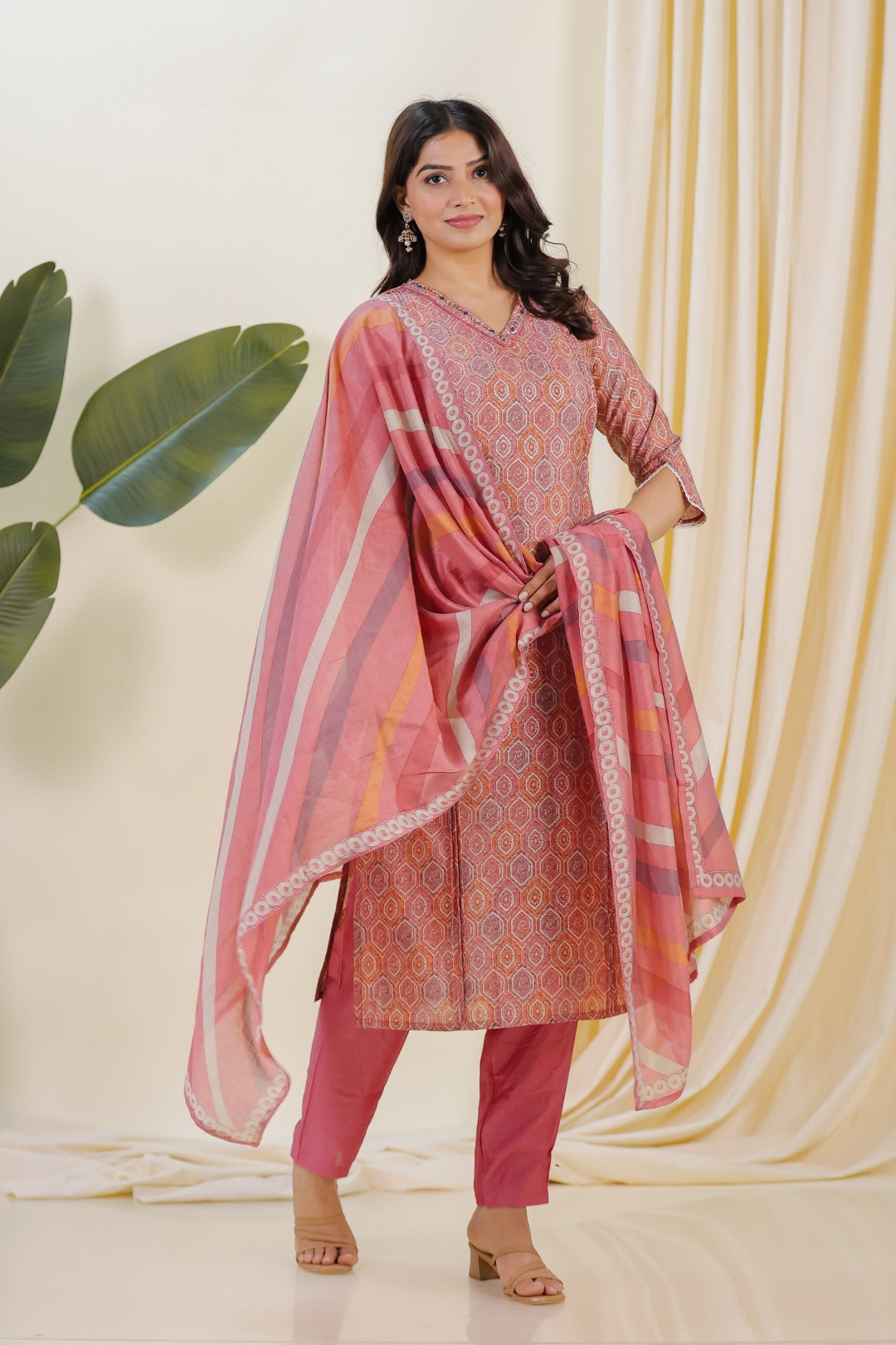 Multicolor Muslin Foil Printed Suit with Bottom & Dupatta