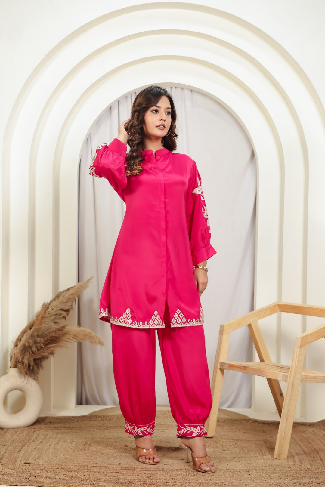 Rani Pink Muslin with Gota Patch Embroidery Co-ord Set