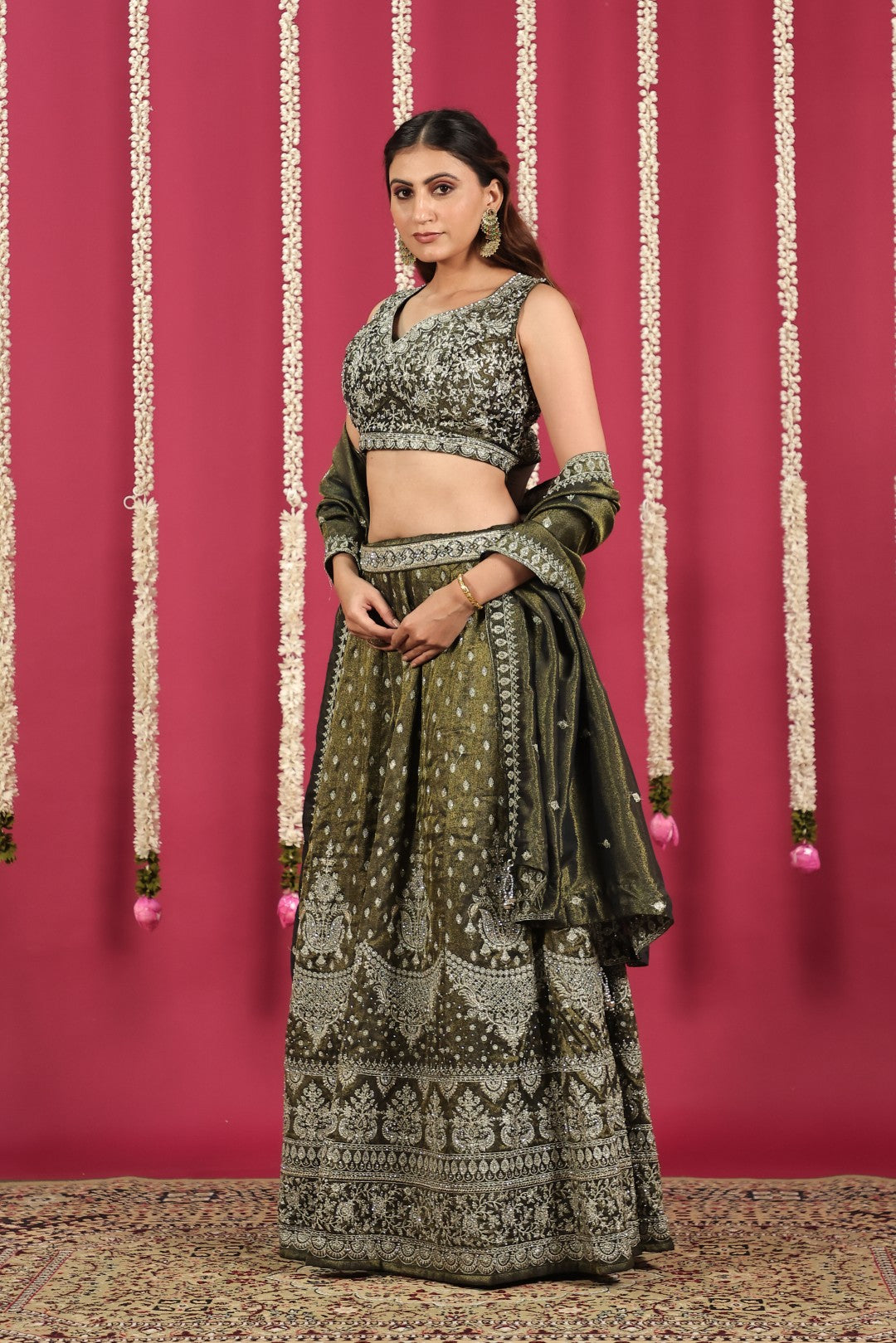Pastel Green Mosh Silk Blouse with Full Heavy Zari Work, Lehenga & Dupatta