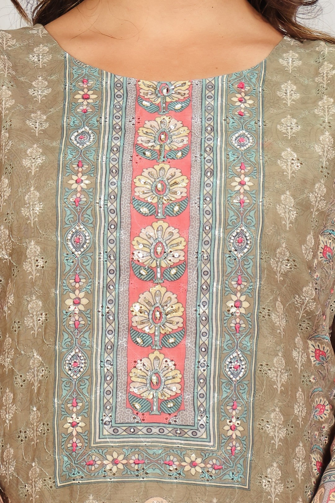 Mehendi Green Cotton Chikankari Suit with Bottom & Dupatta