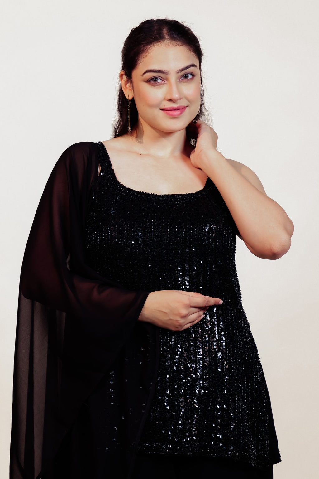 Black Georgette Suit with Handwork, Sharara & Dupatta