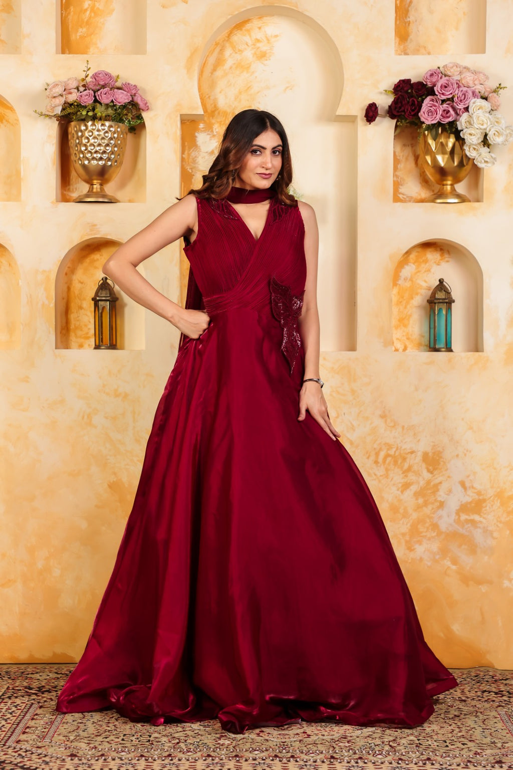 Maroon Jimmy Choo Fancy Stylish Gown & Dupatta