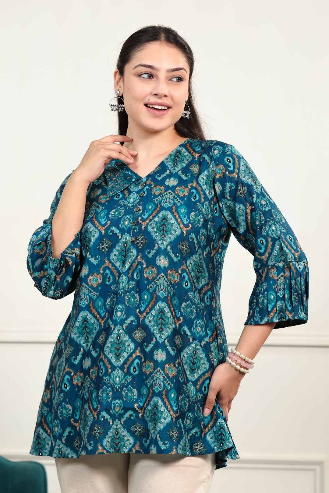 Rama Blue Muslin Printed Top
