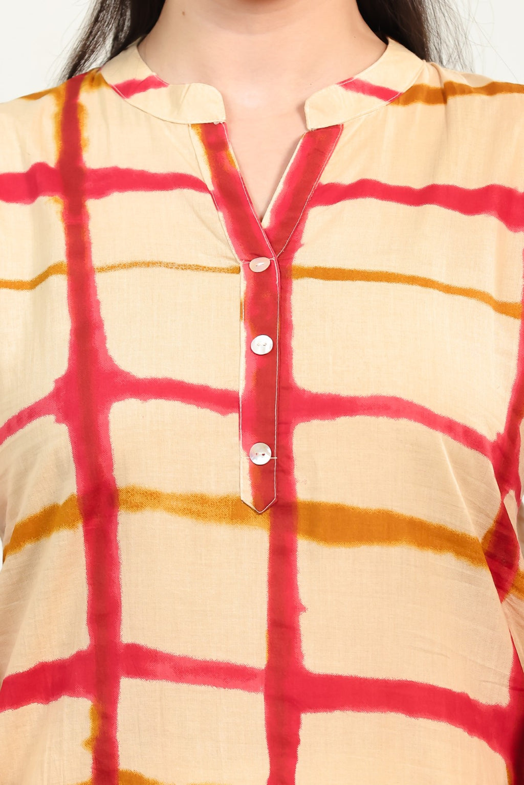 Beige Cambric Cotton with Block Prints Short Kurti