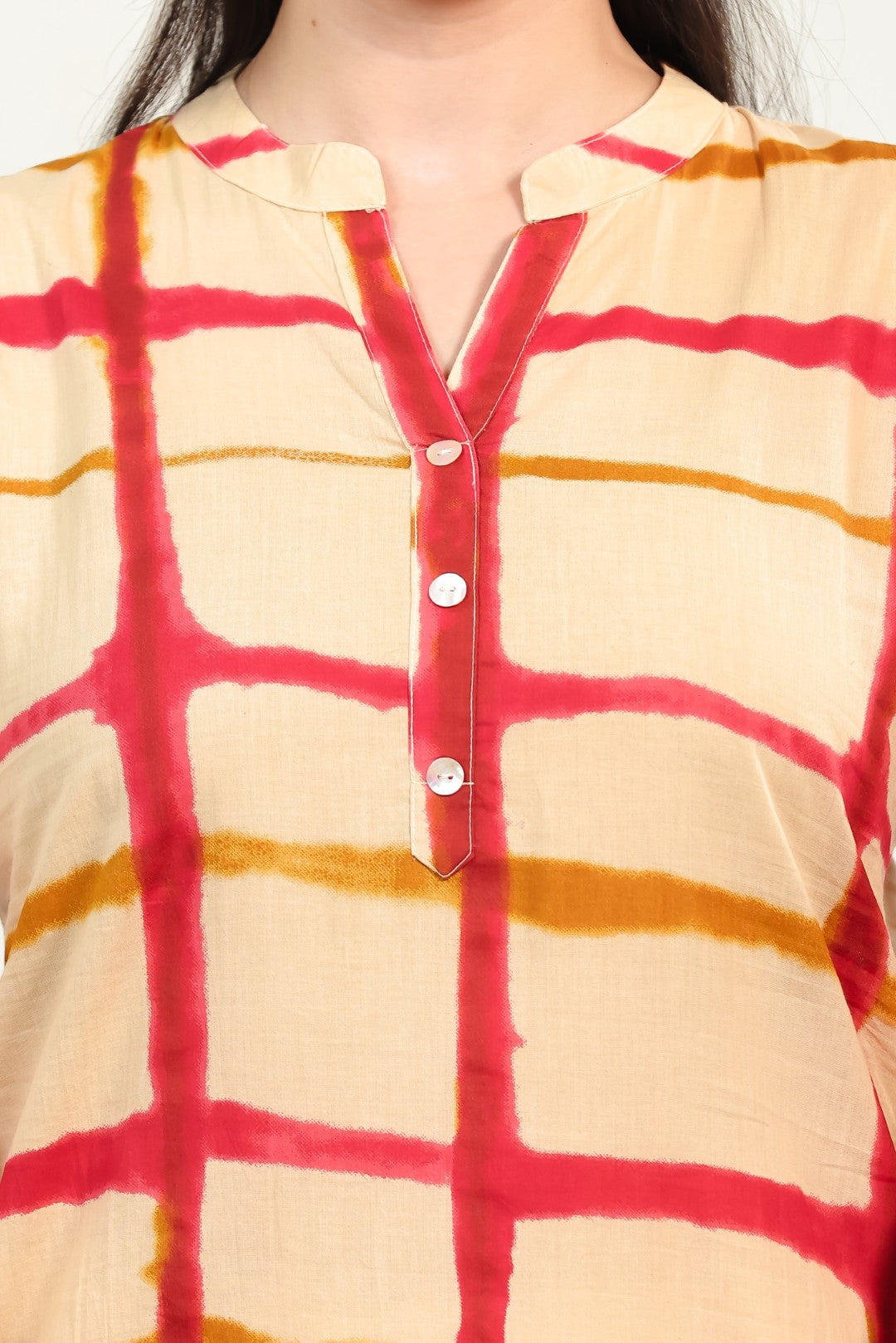 Beige Cambric Cotton with Block Prints Short Kurti