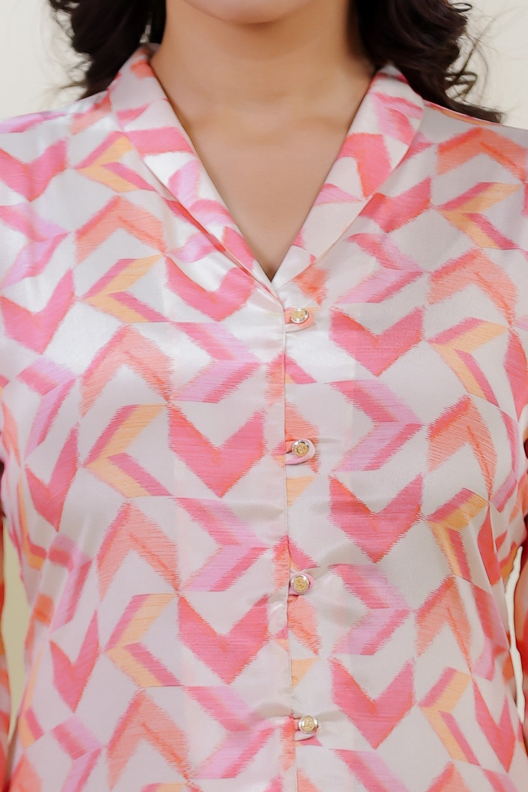 Off White Crepe Silk Printed Short Kurti