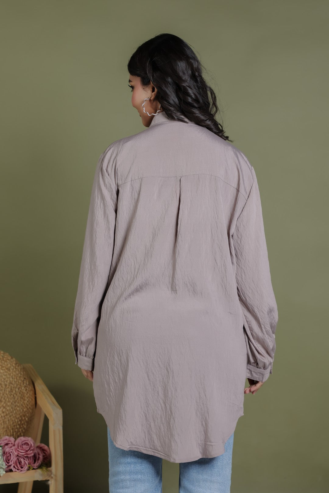 Charcoal Cotton Shirt with Sequence Handwork
