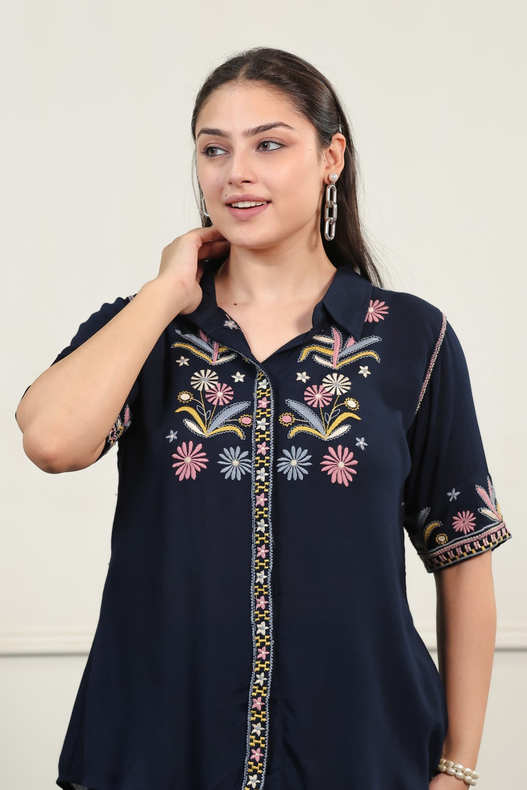 Navy Blue Rayon with Thread Work Co-ord Set