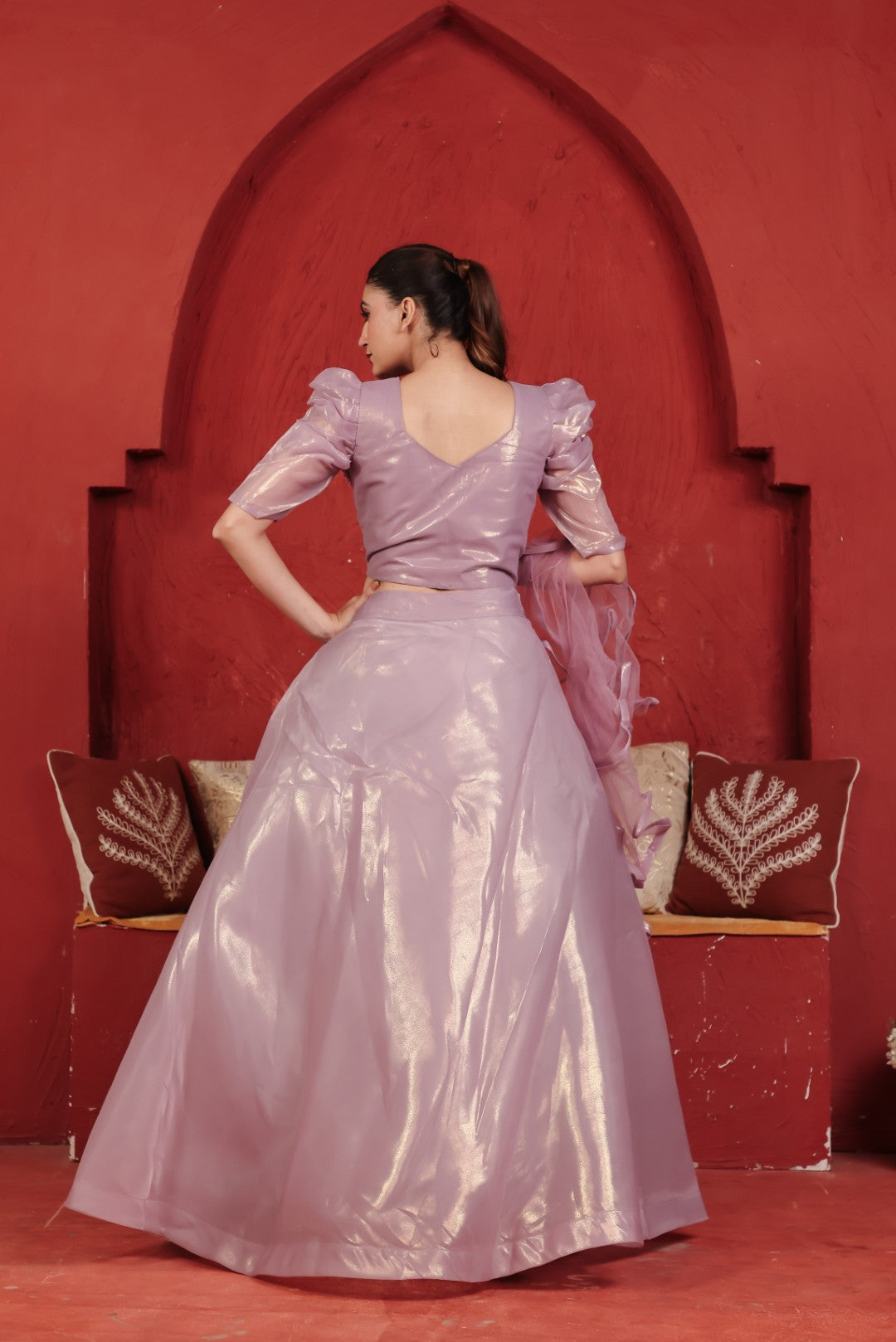 Lavender Net Lehenga with Handwork Blouse & Dupatta