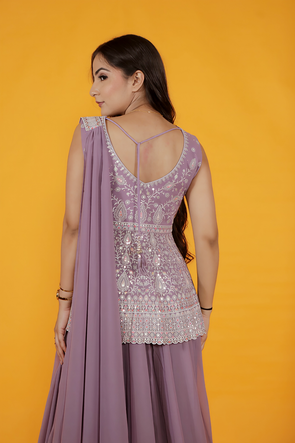 Lavender Shimmer Georgette Top with Thread & Seqins Work, Sharara & Dupatta