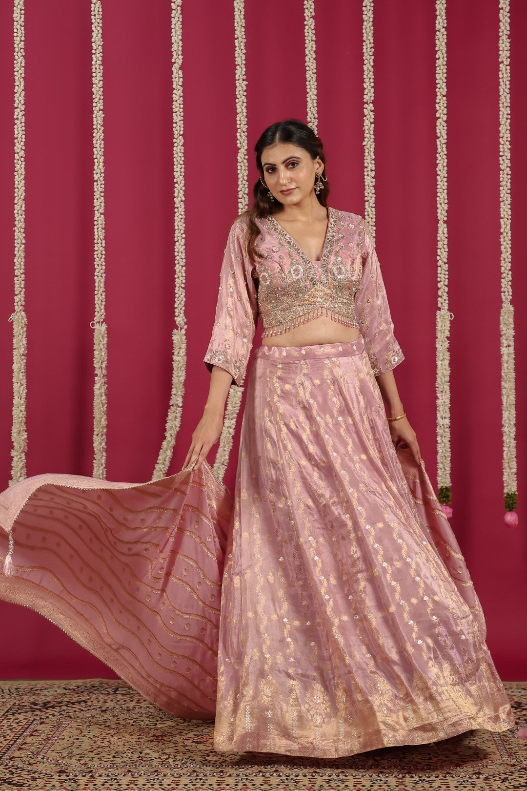 Pink Mosh Silk Banarsi Handwork Lehenga with Blouse & Dupatta