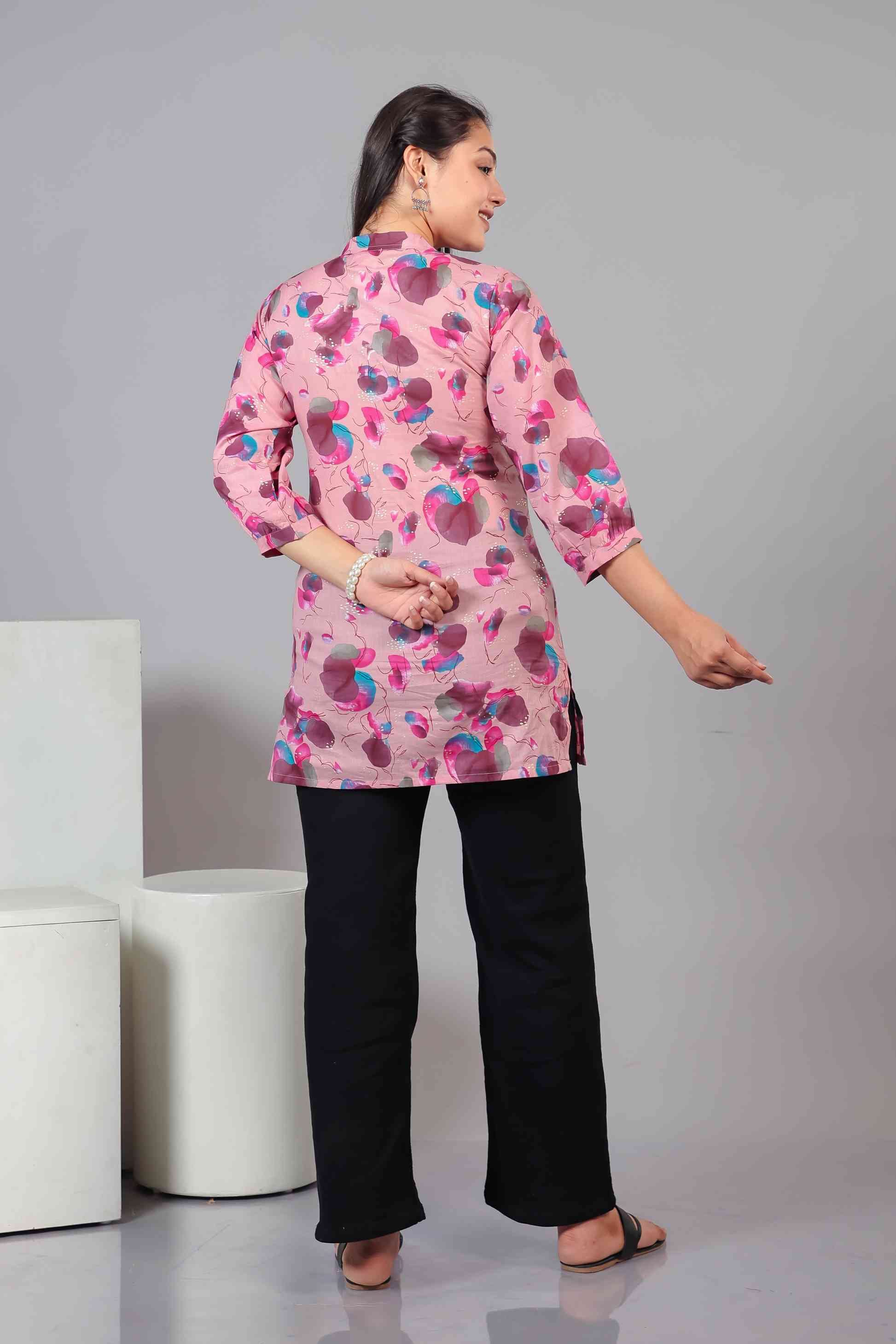 Pink Cambric Cotton Printed Top