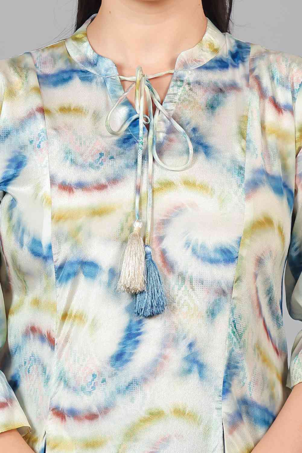 Multicolor Crepe Silk Printed Short Kurti