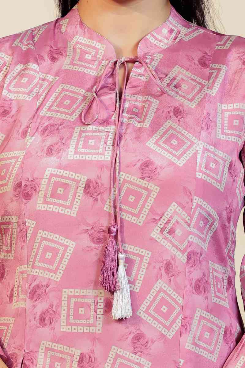 Metallic Pink Crepe Jaipuri Printed Top