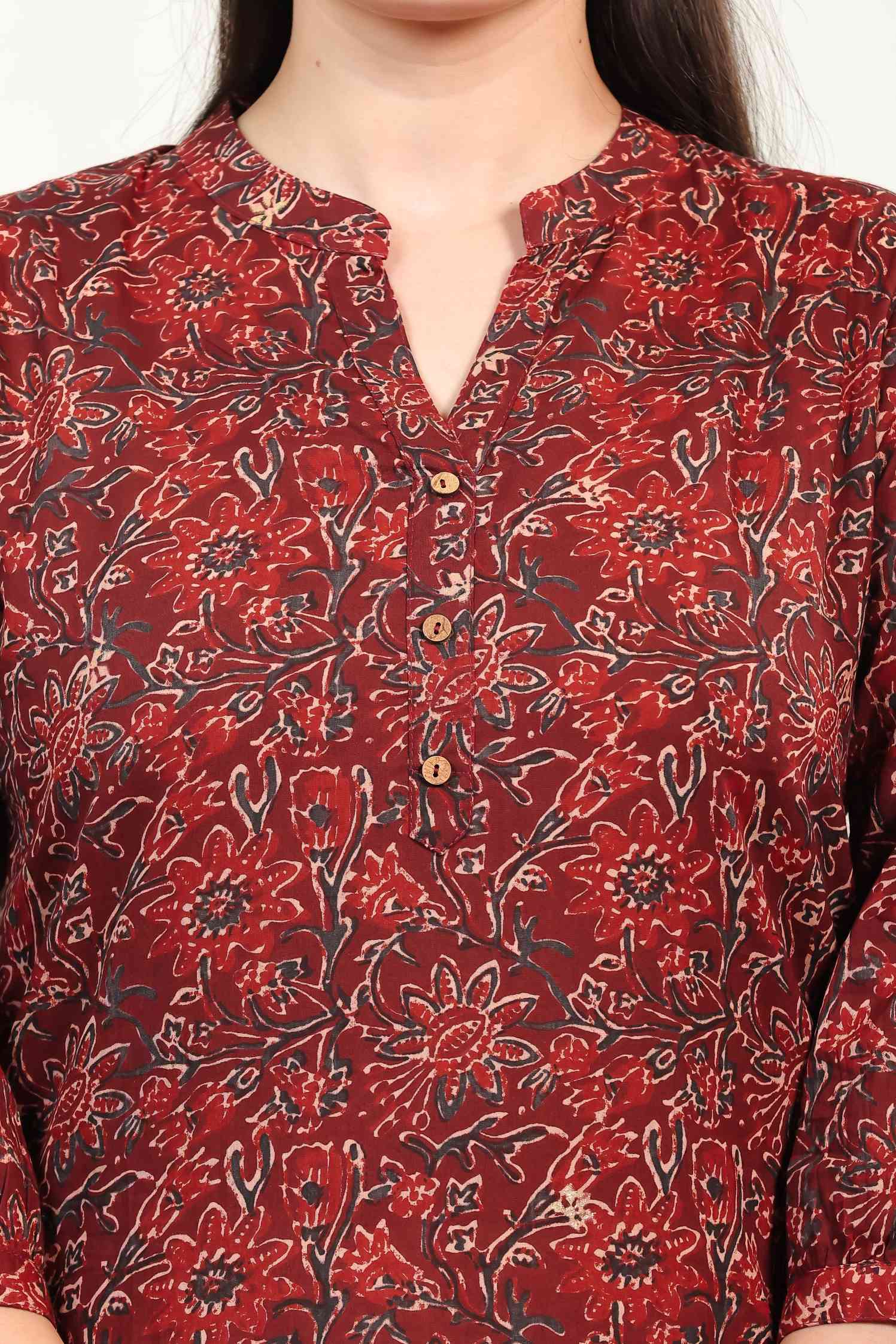 Maroon Cambric Cotton Printed Top