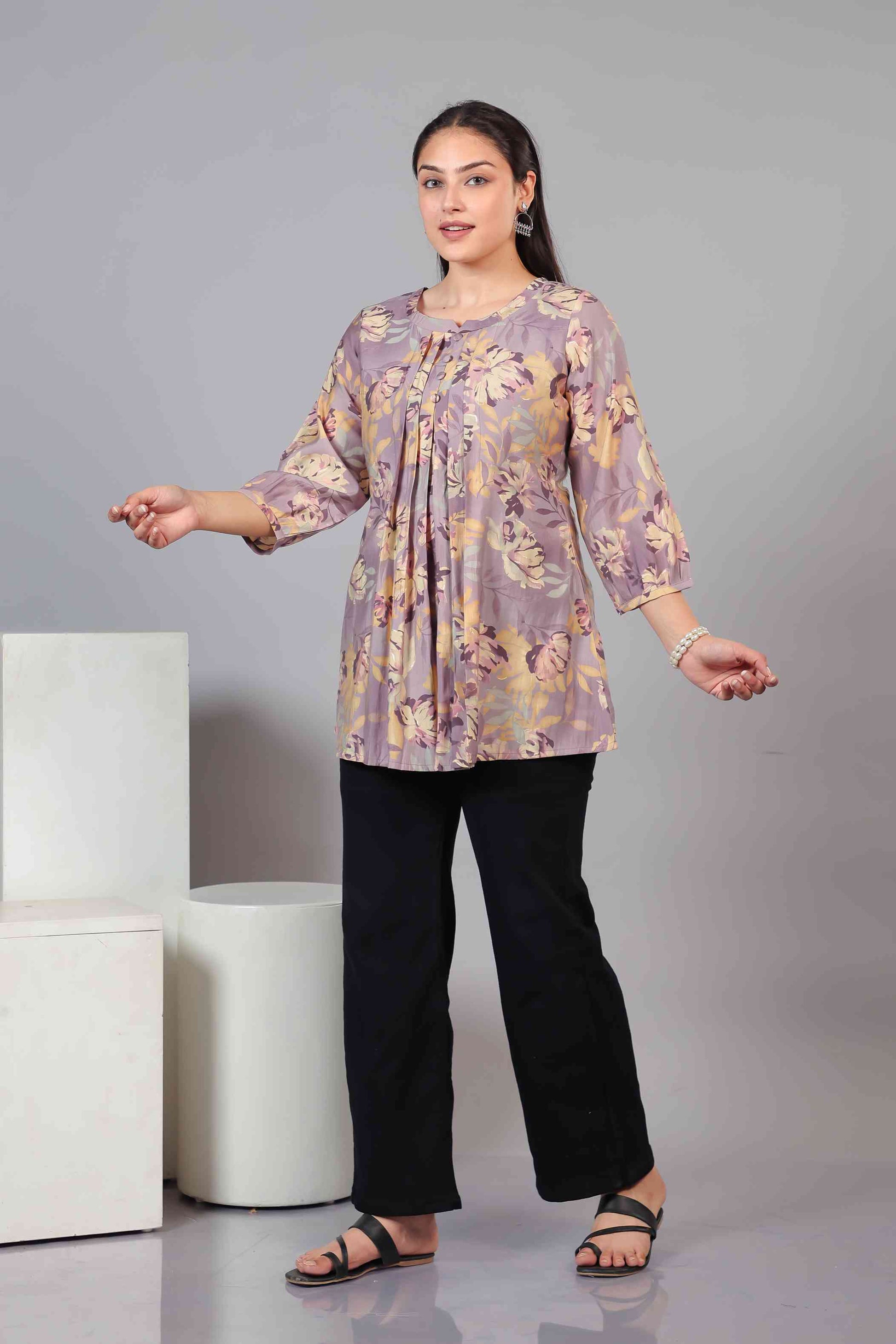 Lavender Muslin Floral Printed Top