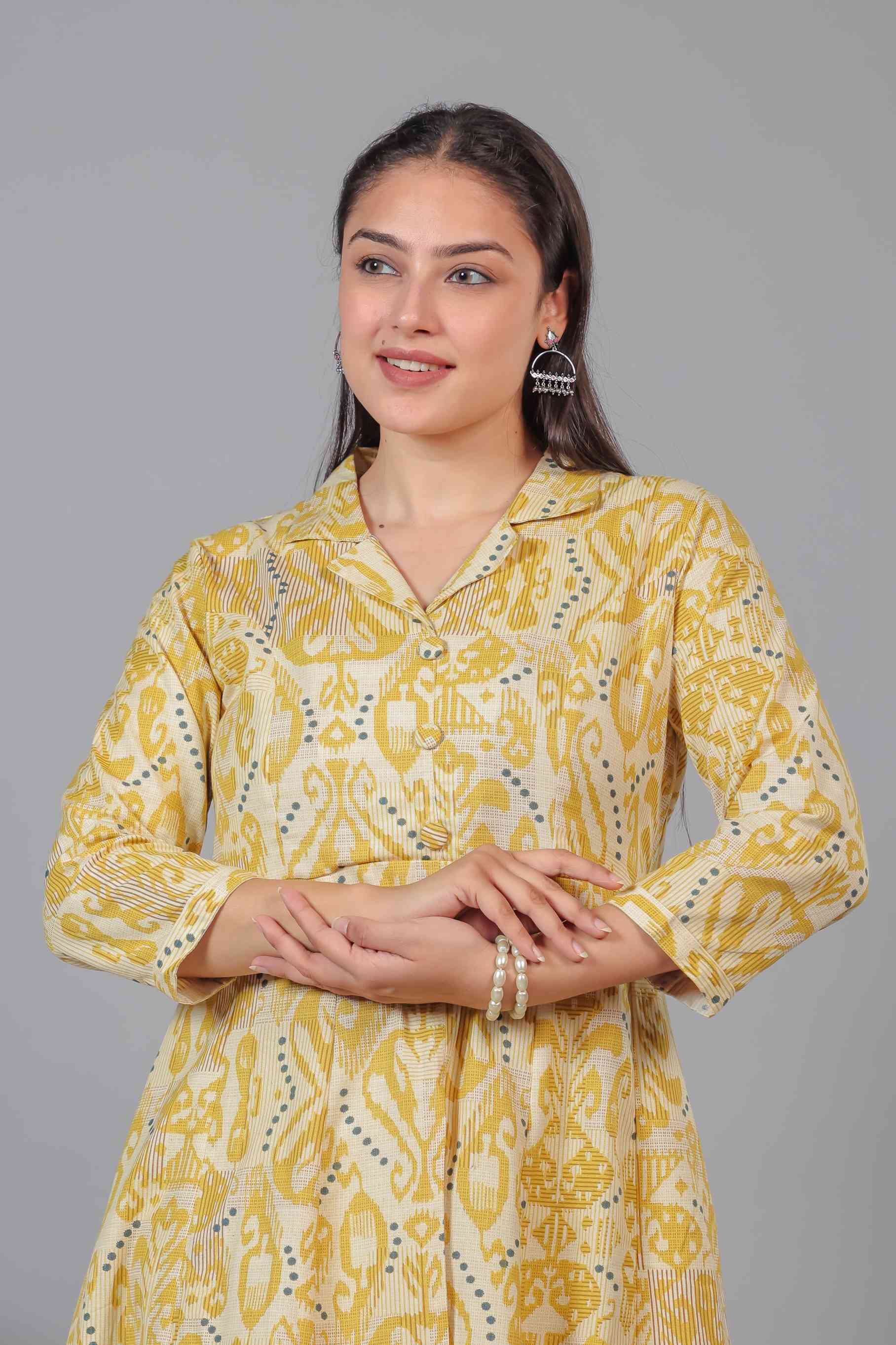 Yellow Slub Cotton Printed Co-ord Set