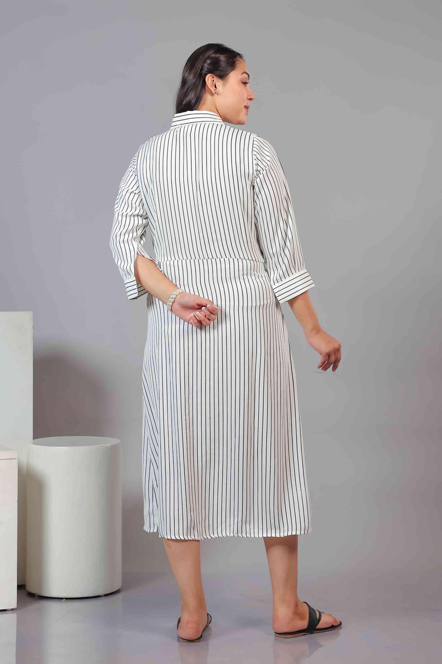 White Lycra with Black Lining Printed Maxi Dress