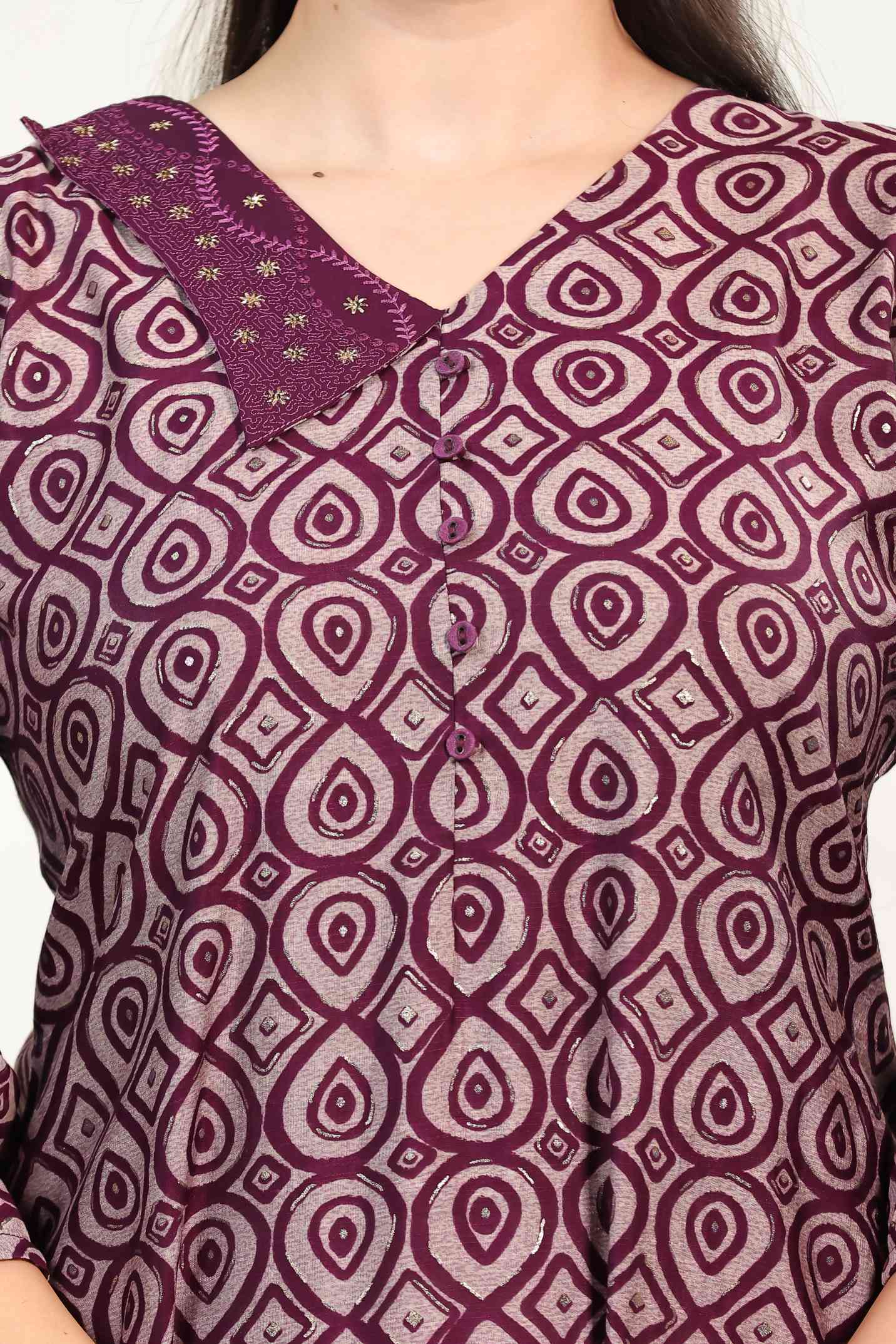 Wine Color Muslin Printed Top
