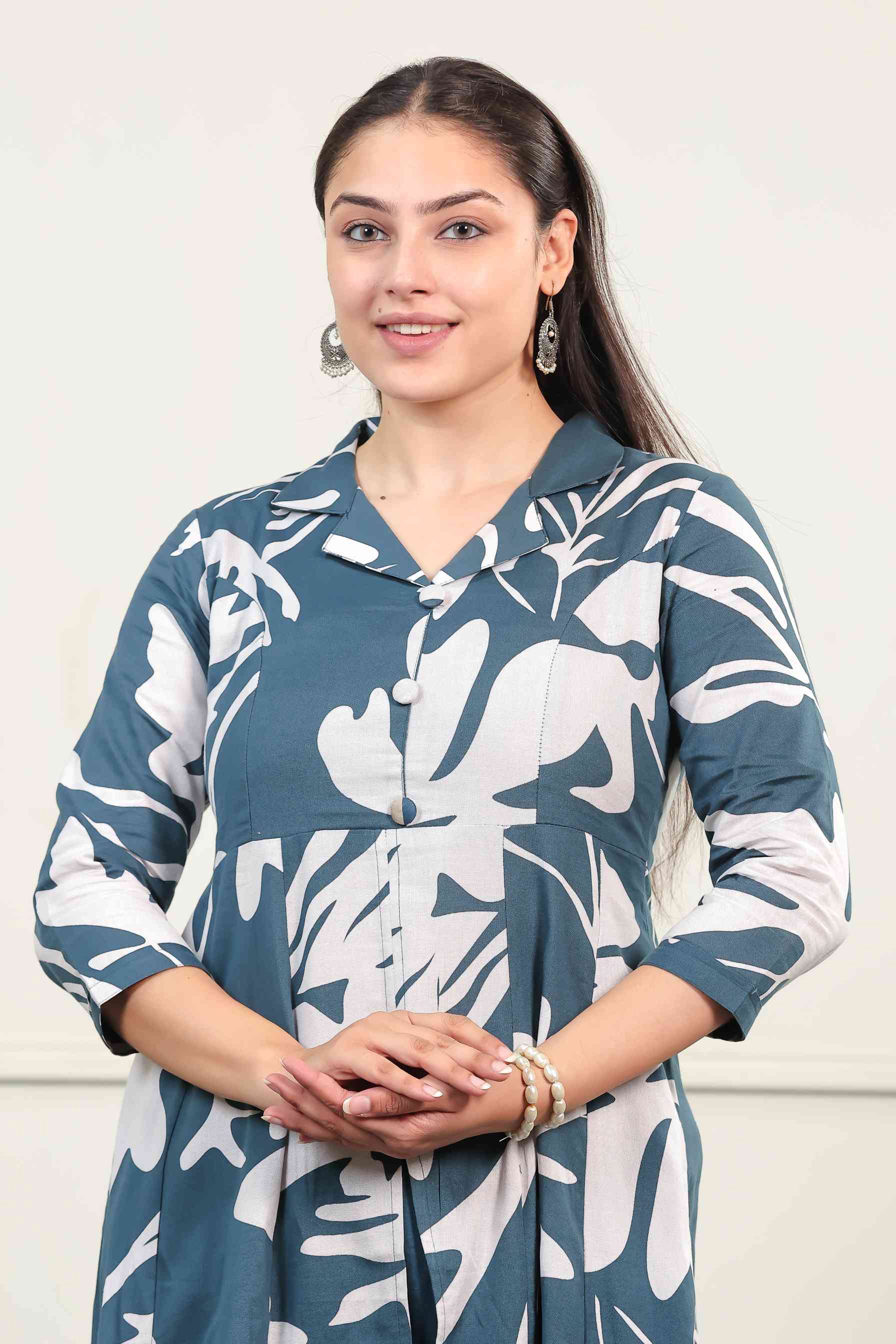 Dark Blue South Cotton Printed Co-ord Set