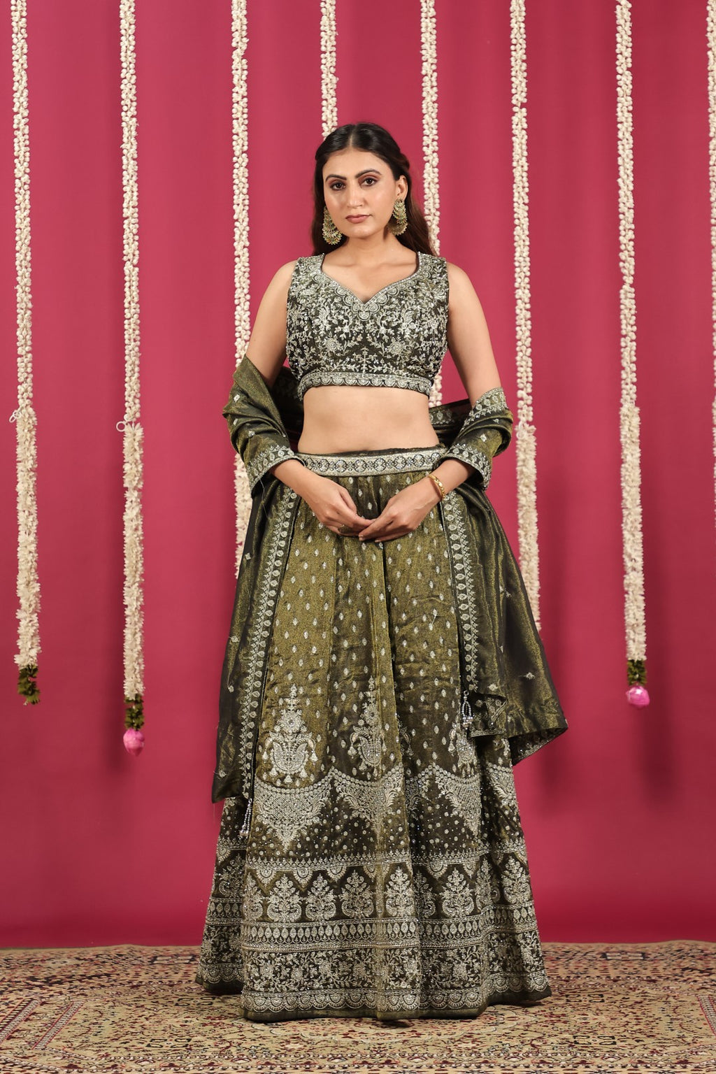 Pastel Green Mosh Silk Blouse with Full Heavy Zari Work, Lehenga & Dupatta