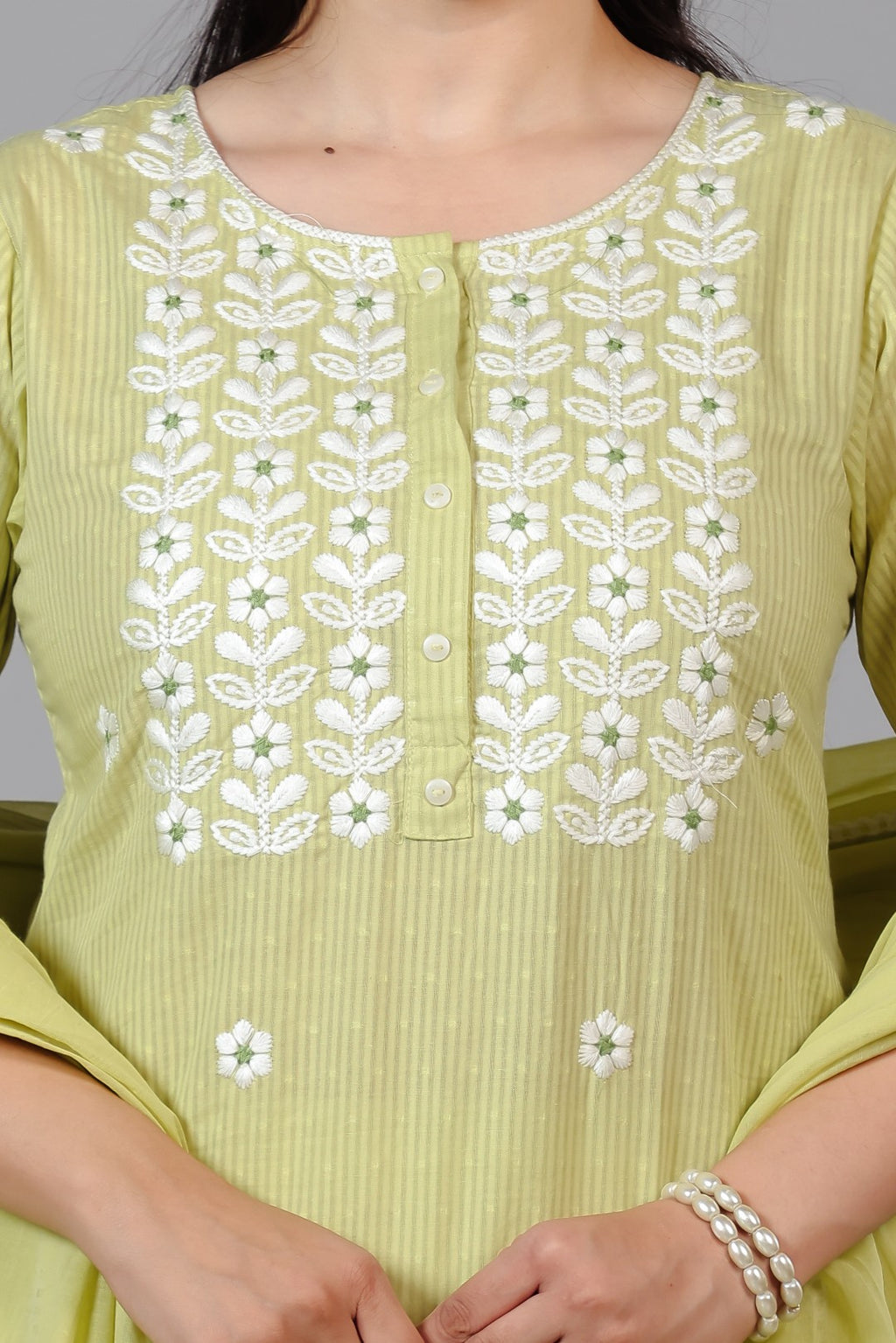 Light Green Cotton Suit with Fine Thread Work, Bottom & Dupatta