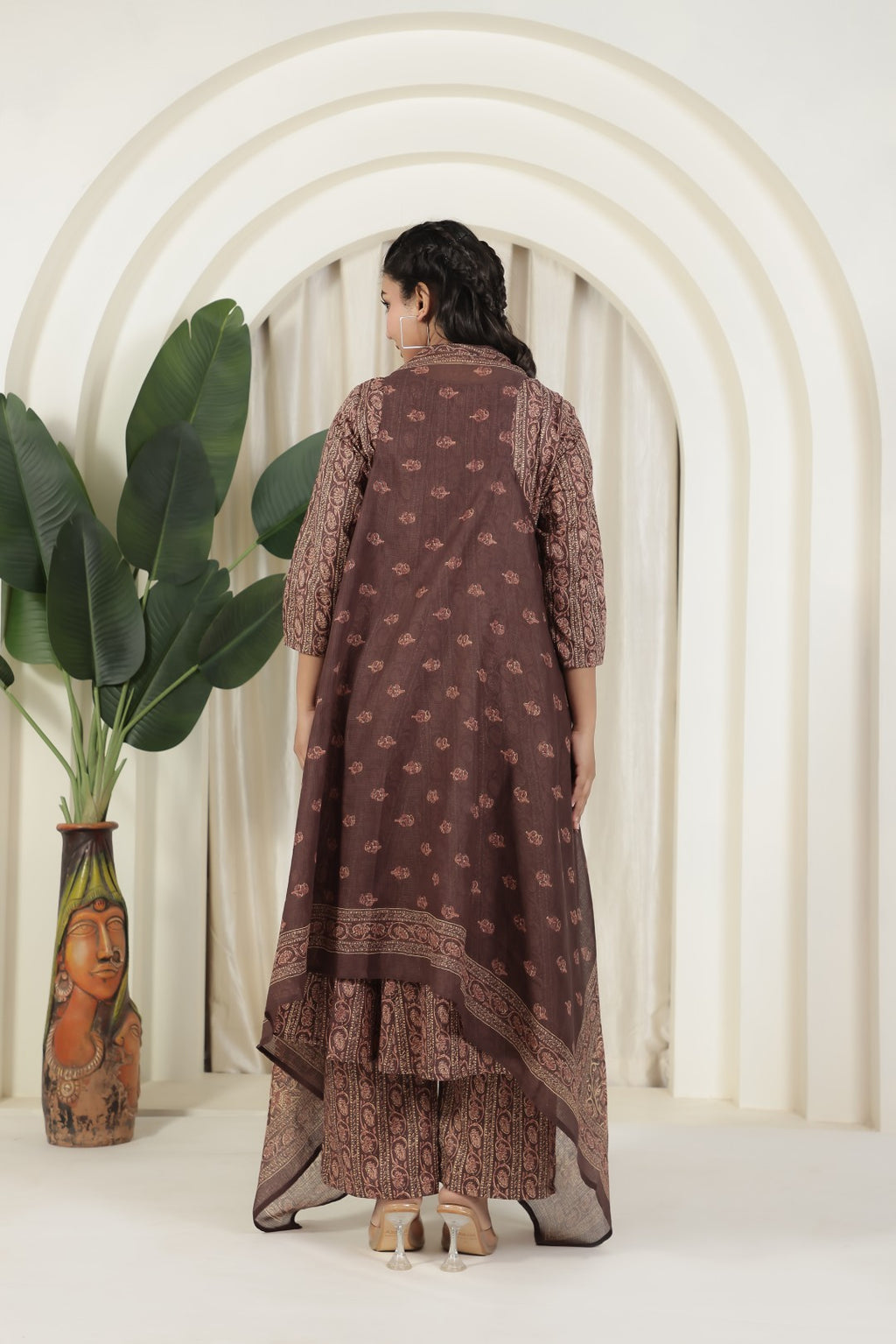 Chocolate Brown Cotton Printed Suit and Paired with a Matching Pant & Dupatta
