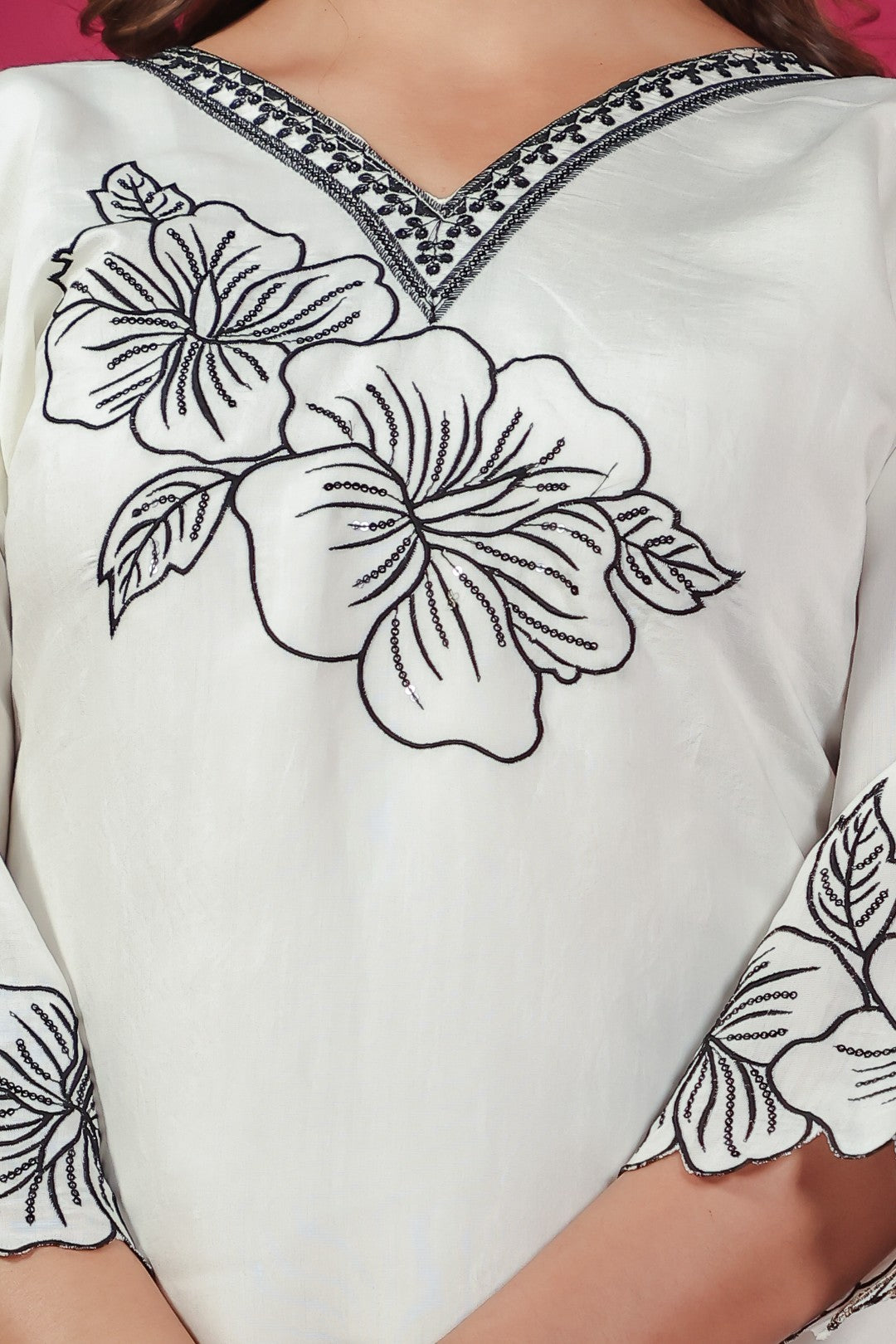 Off White Muslin with Thread & Sequin Embroidery Co-ord Set