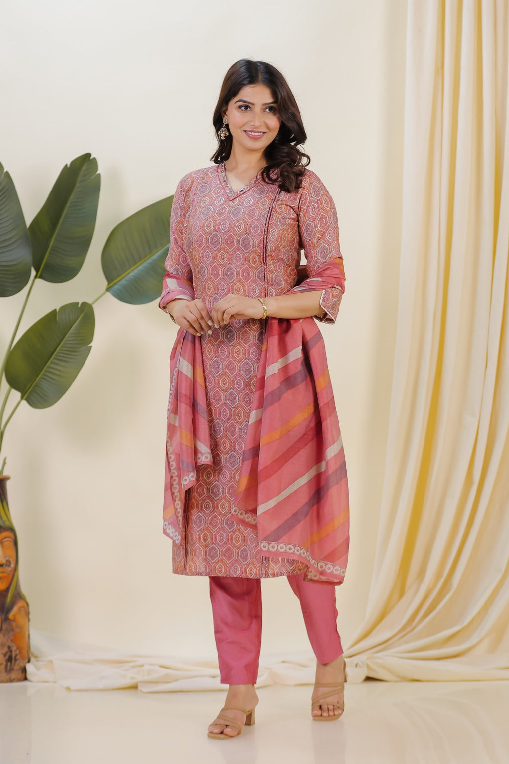 Multicolor Muslin Foil Printed Suit with Bottom & Dupatta