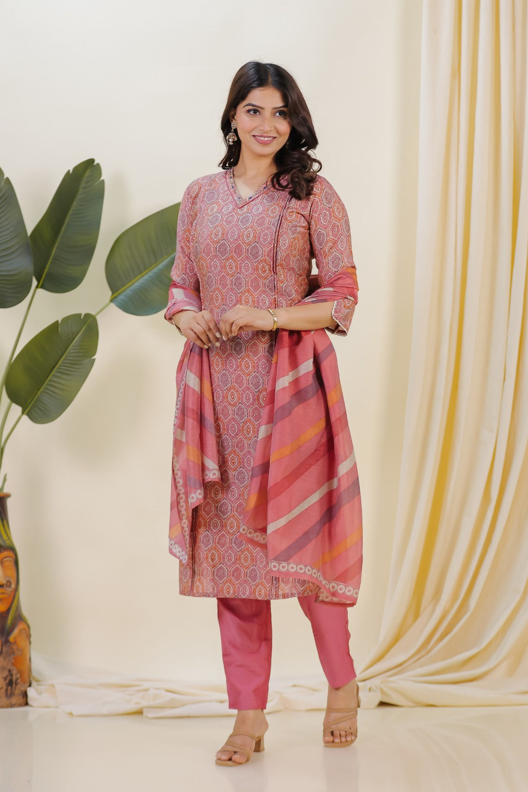 Multicolor Muslin Foil Printed Suit with Bottom & Dupatta