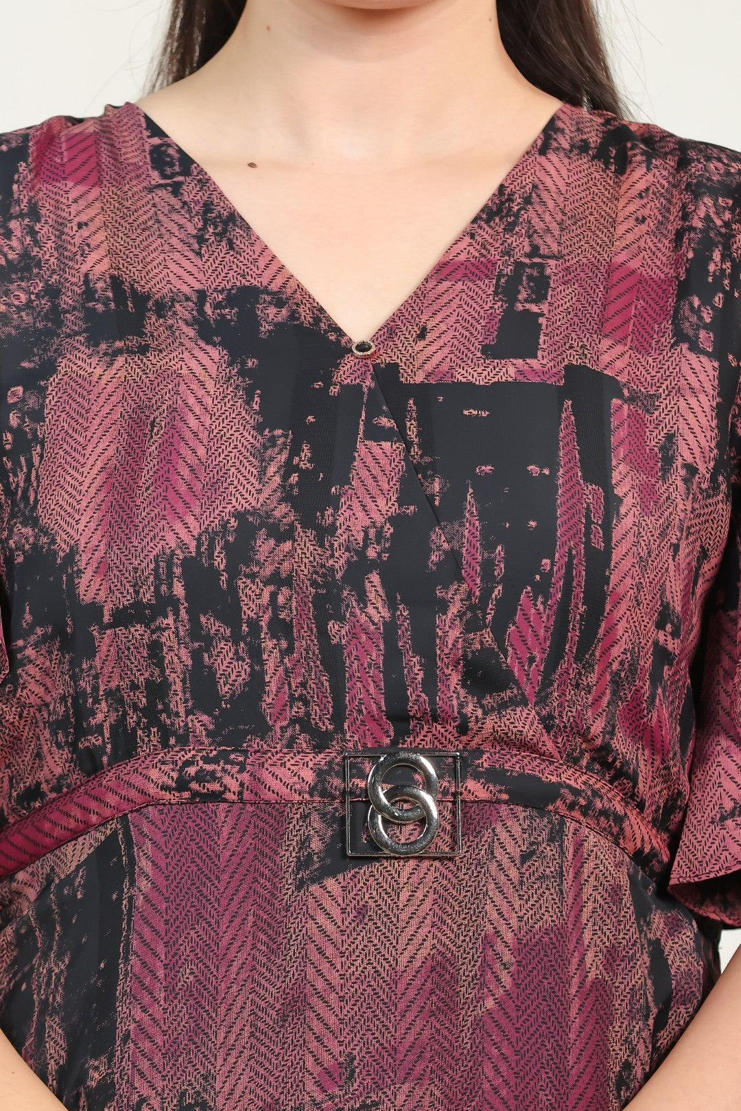 Black Lycra Printed Midi Dress