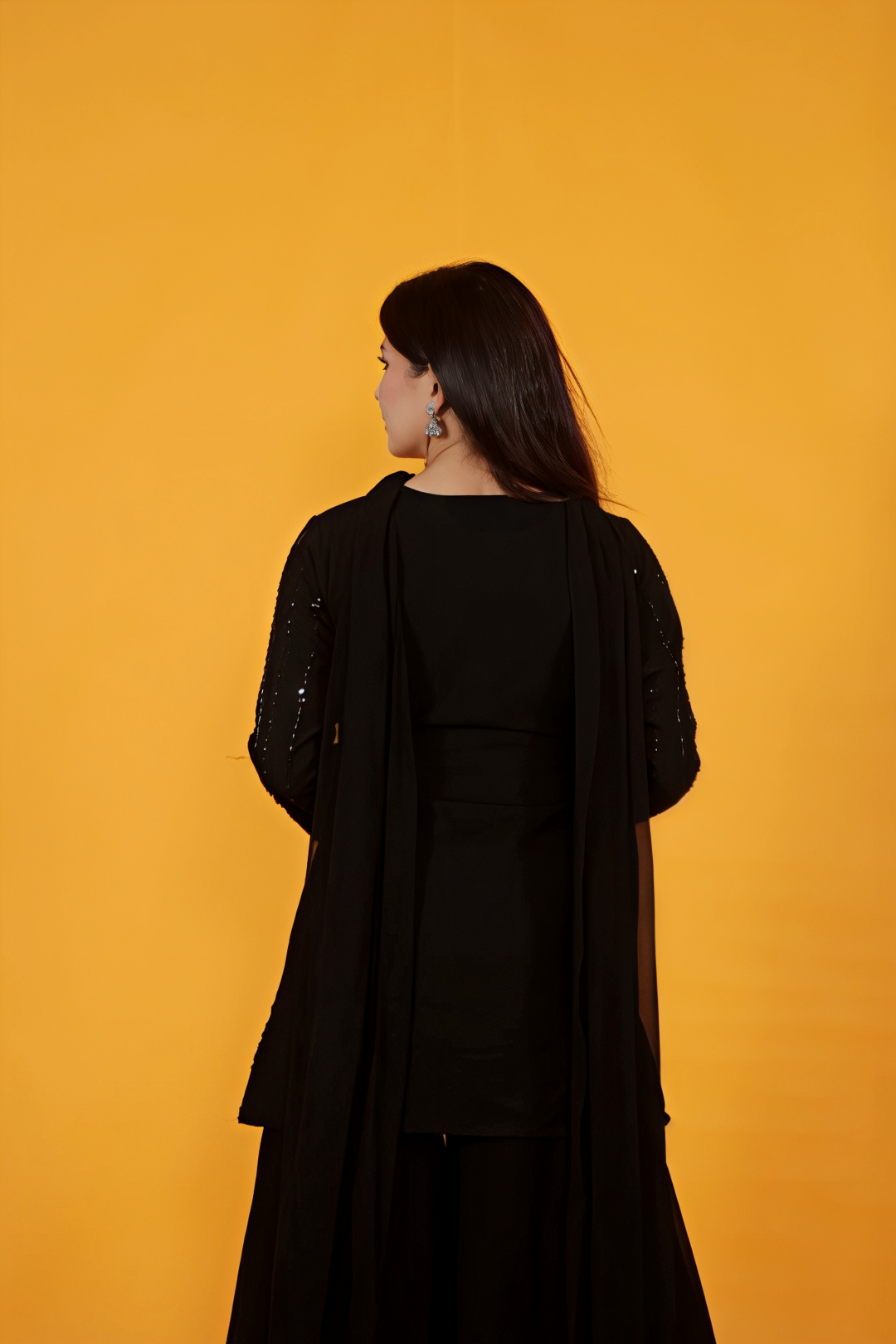 Black Georgette Top with Pearl & Sequins Work, Sharara & Dupatta