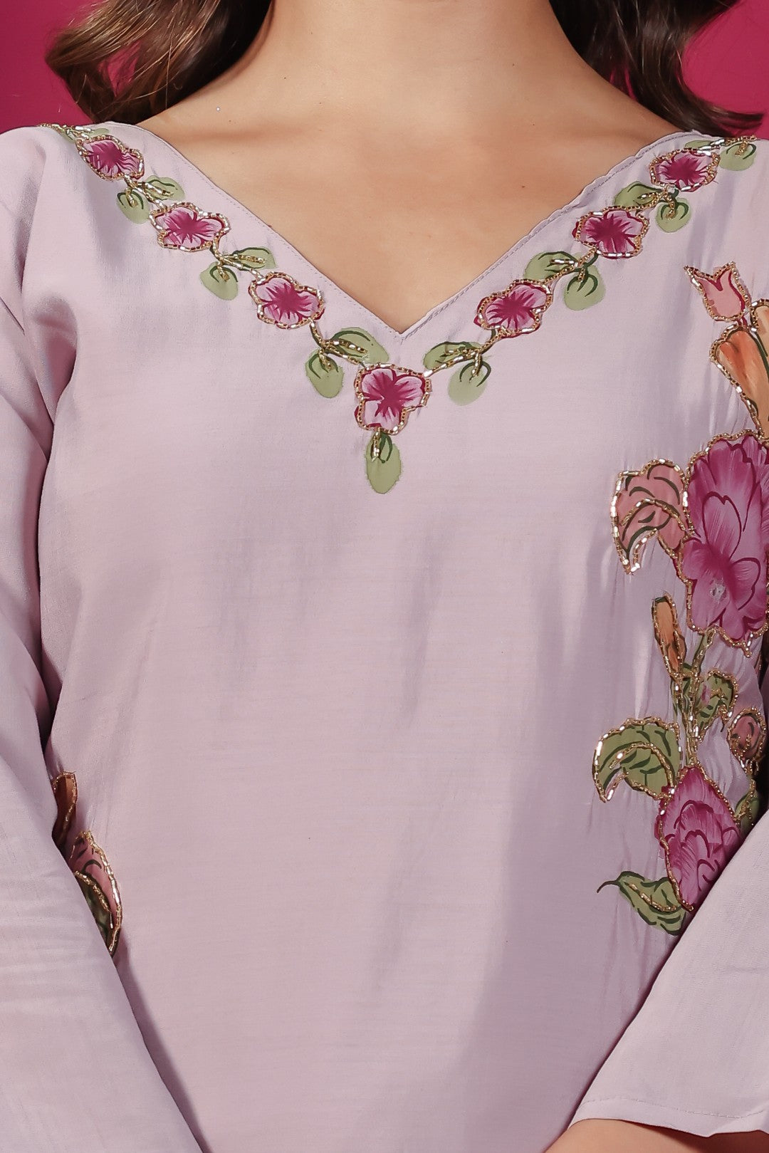 Light Lavender Muslin with Colorful Foil Floral Printed Co-ord Set