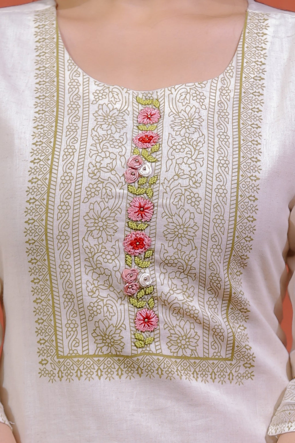 Off White Khadi Cotton Suit with Embroidered, Bottom & Dupatta