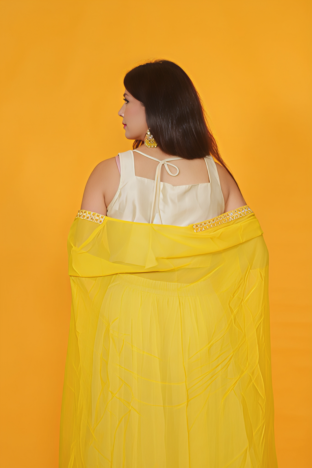 Off White Silk Blouse with Handwork, Offwhite and Yellow Sharara & Shrug