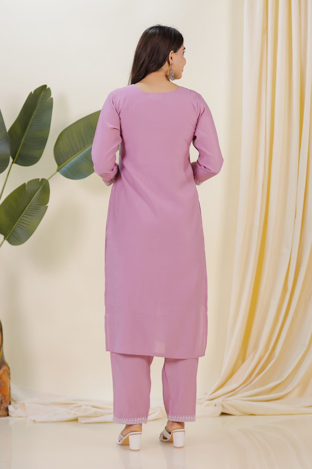 Pink Muslin Suit with Thread Work, Straight Pant & Dupatta