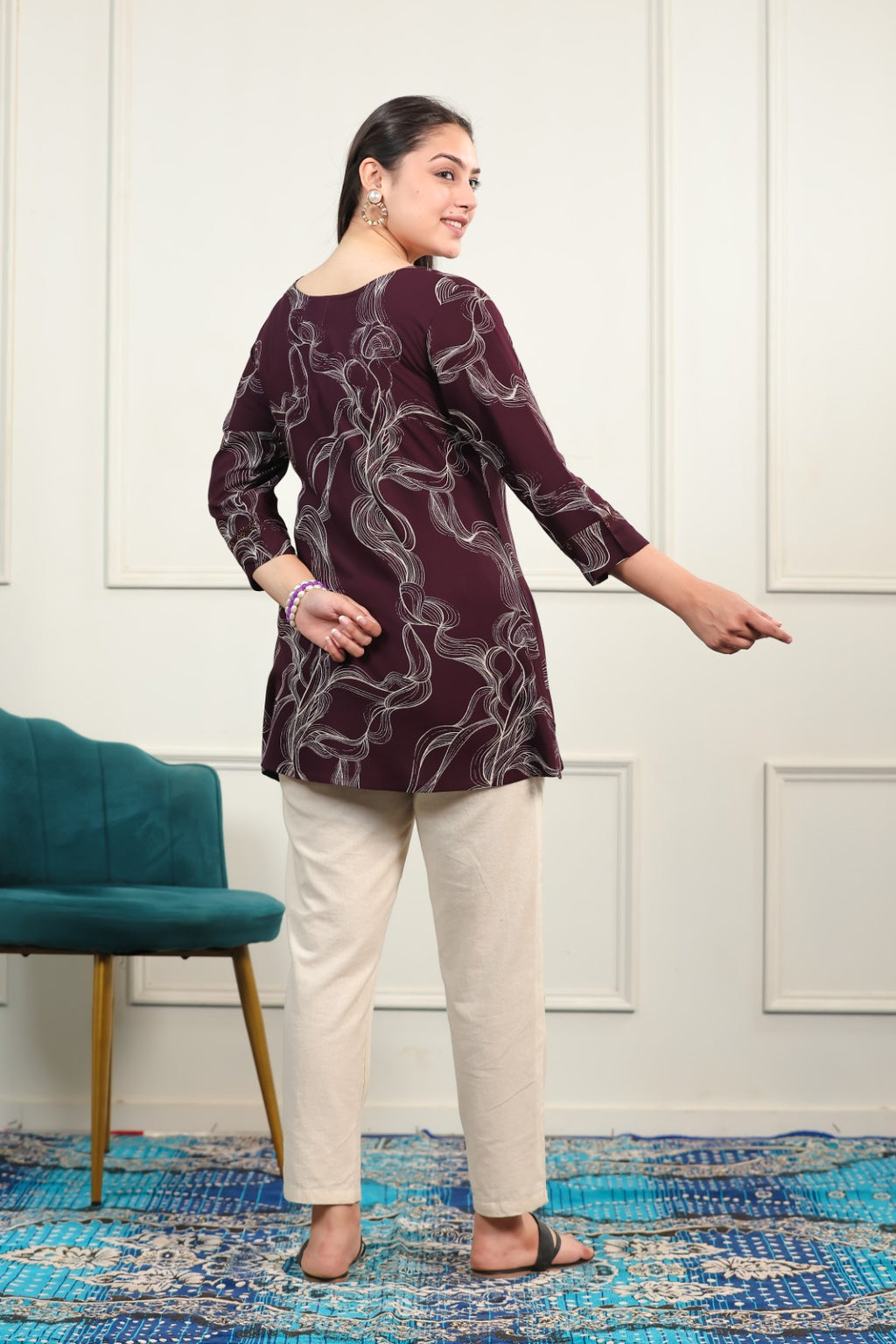 Wine Rayon Printed Top