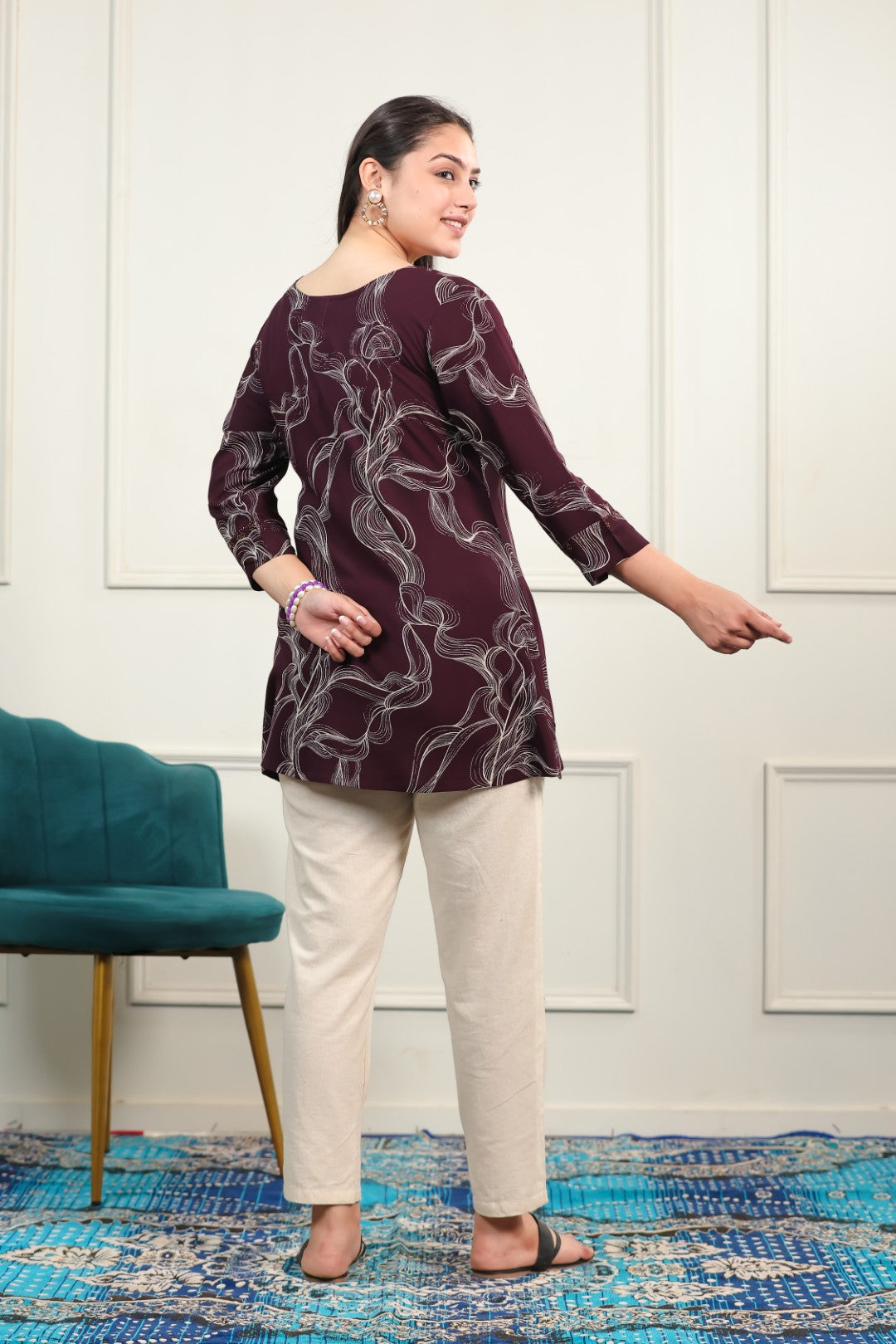 Wine Rayon Printed Top