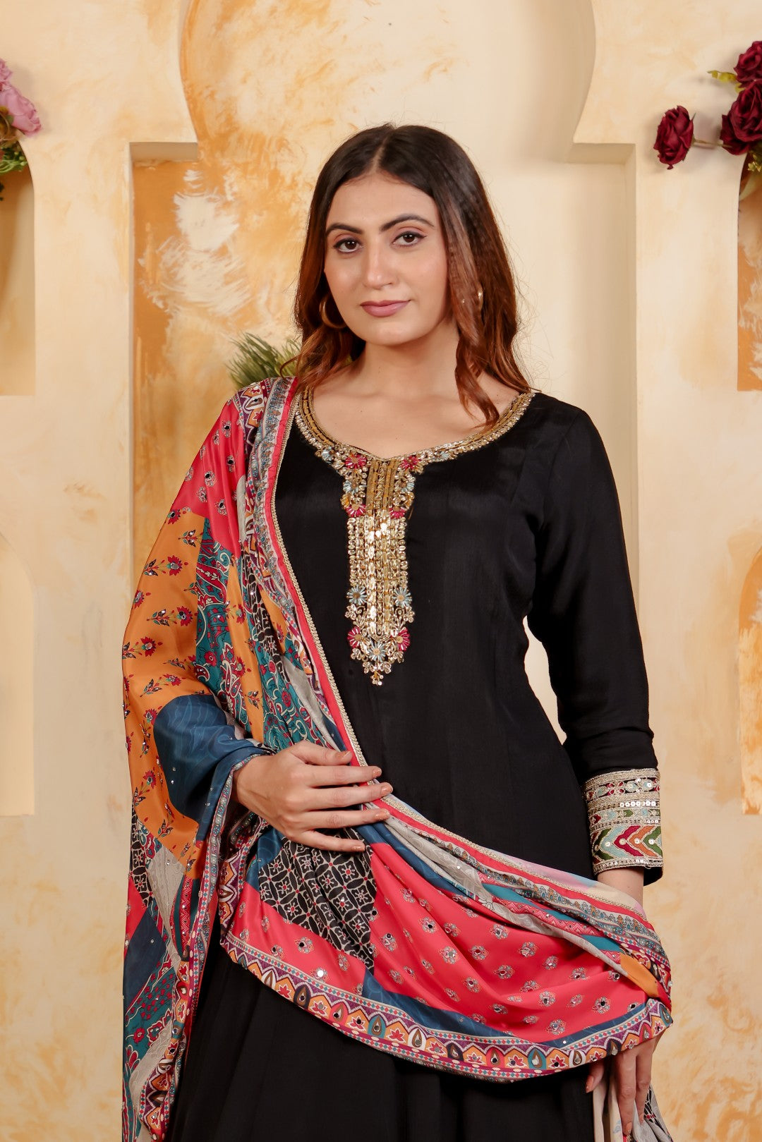 Black Pure Chinon with Zari Handwork Gown & Dupatta