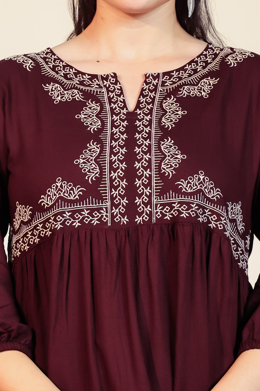 Dark Brown Rayon Thread Work Top