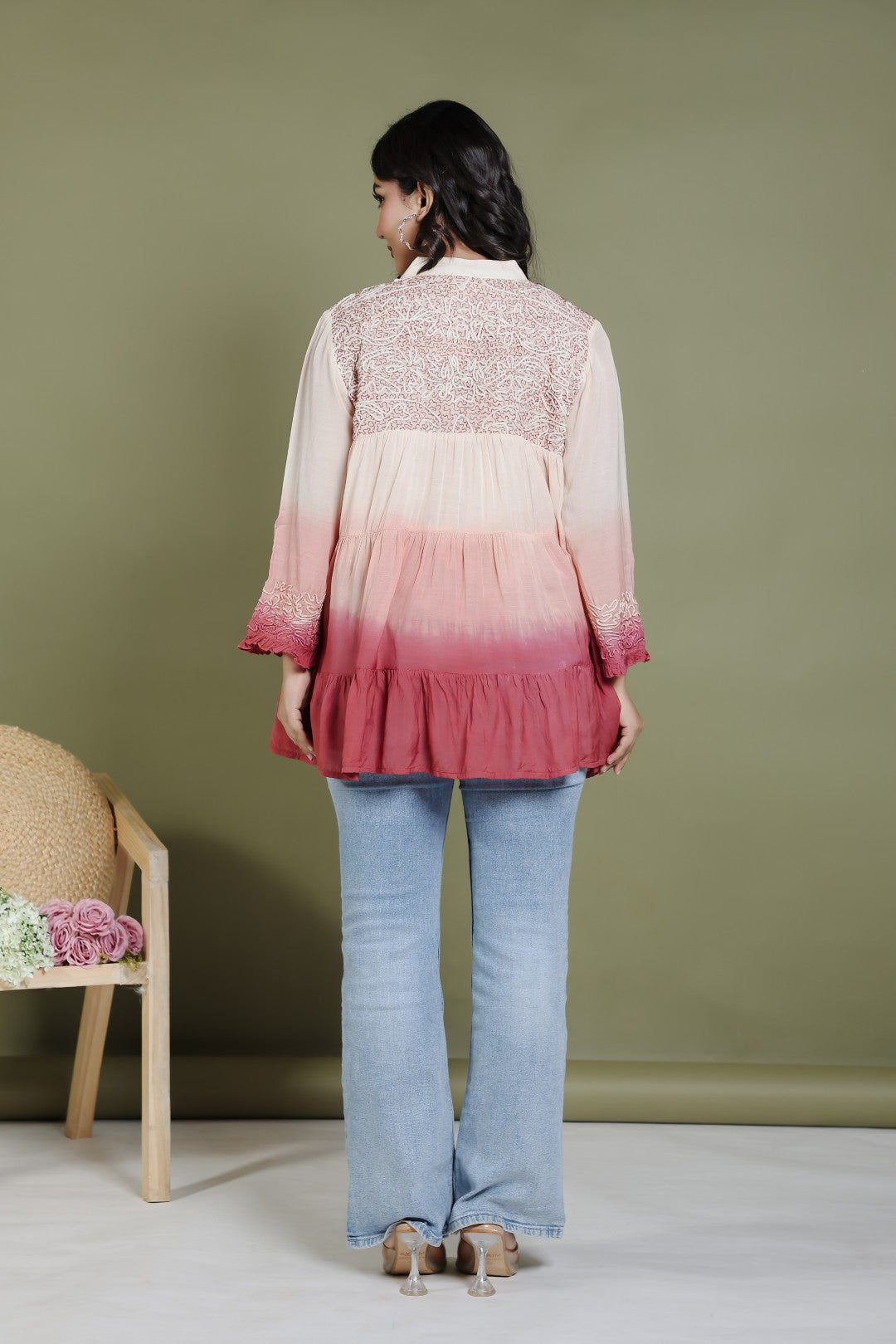 Multicolor Mulmul Cotton Top with Thread Work