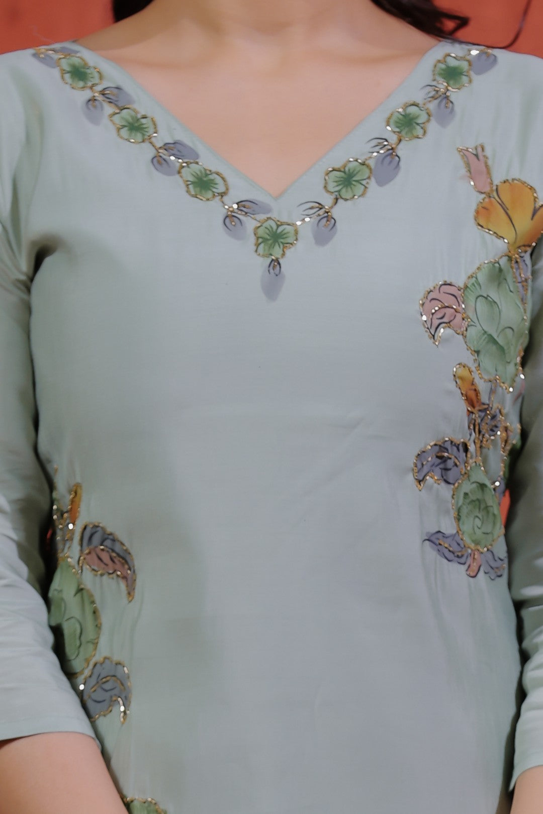 Pista Green Muslin with Colorful Foil Floral Printed Co-ord Set