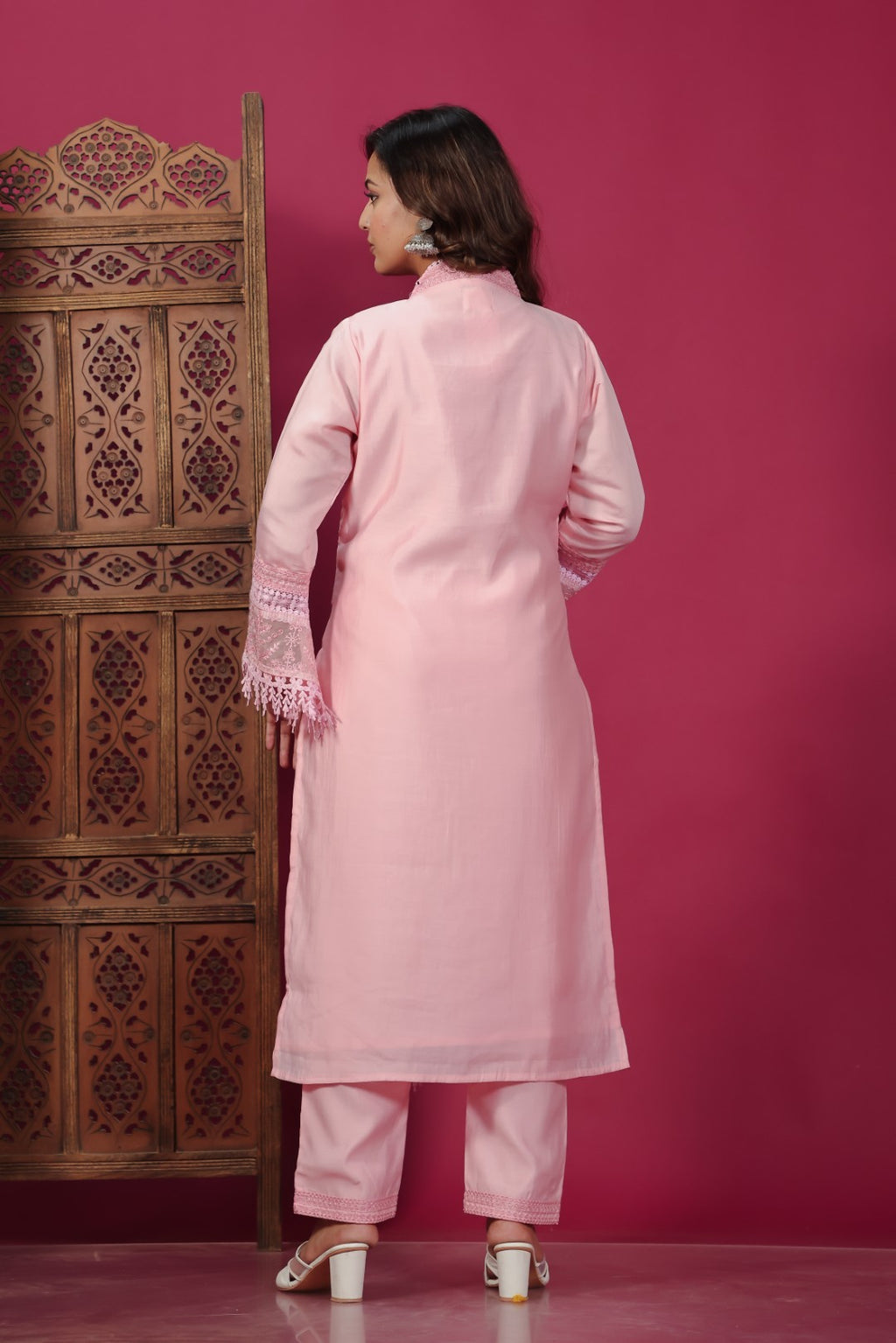 Baby Pink Muslin Silk Suit with Thread Embroidery, Bottom & Dupatta